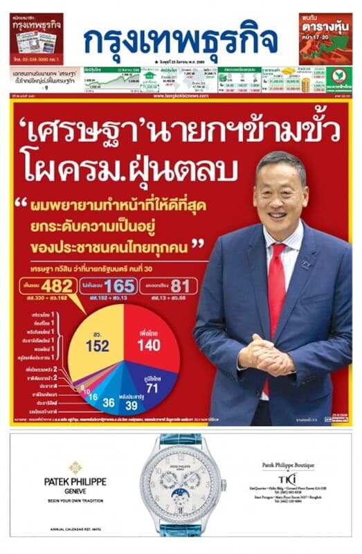 ปกหนังสือ หนังสือพิมพ์กรุงเทพธุรกิจ วันพุธที่ 23 สิงหาคม พ.ศ. 2566