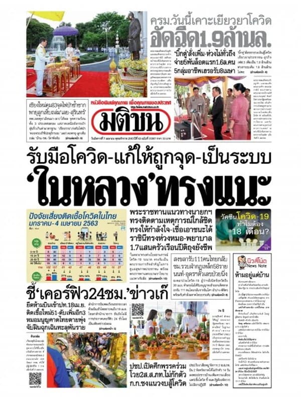 ปกหนังสือ หนังสือพิมพ์มติชน วันอังคารที่ 7 เมษายน พ.ศ. 2563