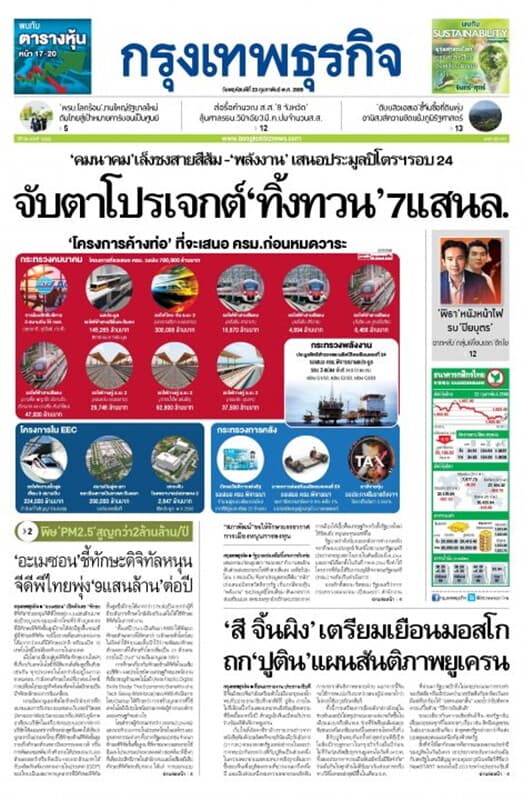 ปกหนังสือ หนังสือพิมพ์กรุงเทพธุรกิจ วันพฤหัสบดีที่ 23 กุมภาพันธ์ พ.ศ. 2566