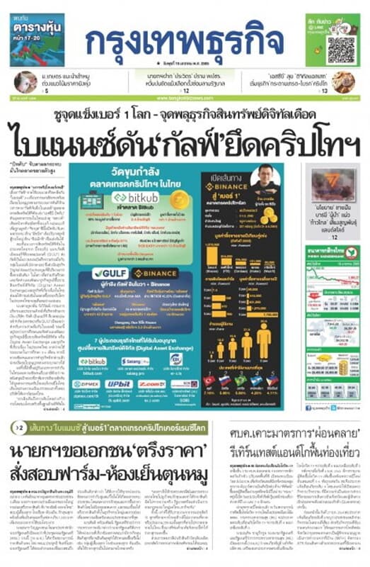 ปกหนังสือ หนังสือพิมพ์กรุงเทพธุรกิจ วันพุธที่ 19 มกราคม พ.ศ. 2565