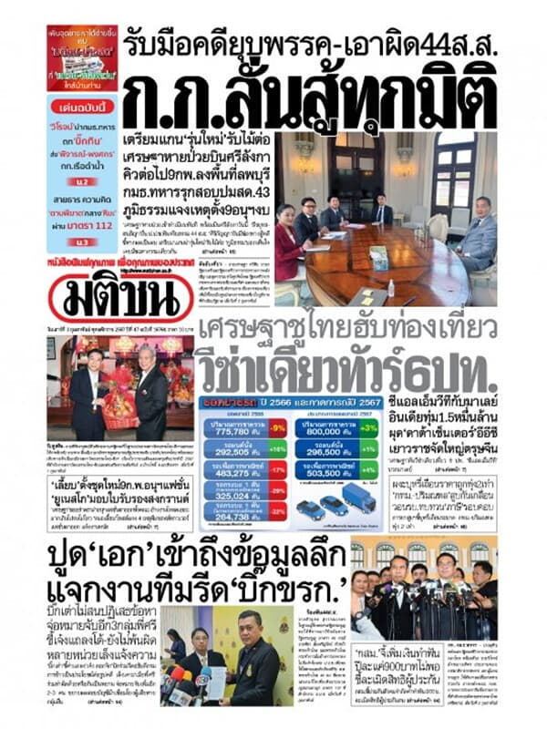 ปกหนังสือ หนังสือพิมพ์มติชน วันเสาร์ที่ 3 กุมภาพันธ์ พ.ศ. 2567