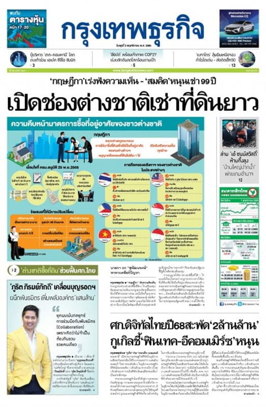 ปกหนังสือ หนังสือพิมพ์กรุงเทพธุรกิจ วันพุธที่ 2 พฤศจิกายน พ.ศ. 2565